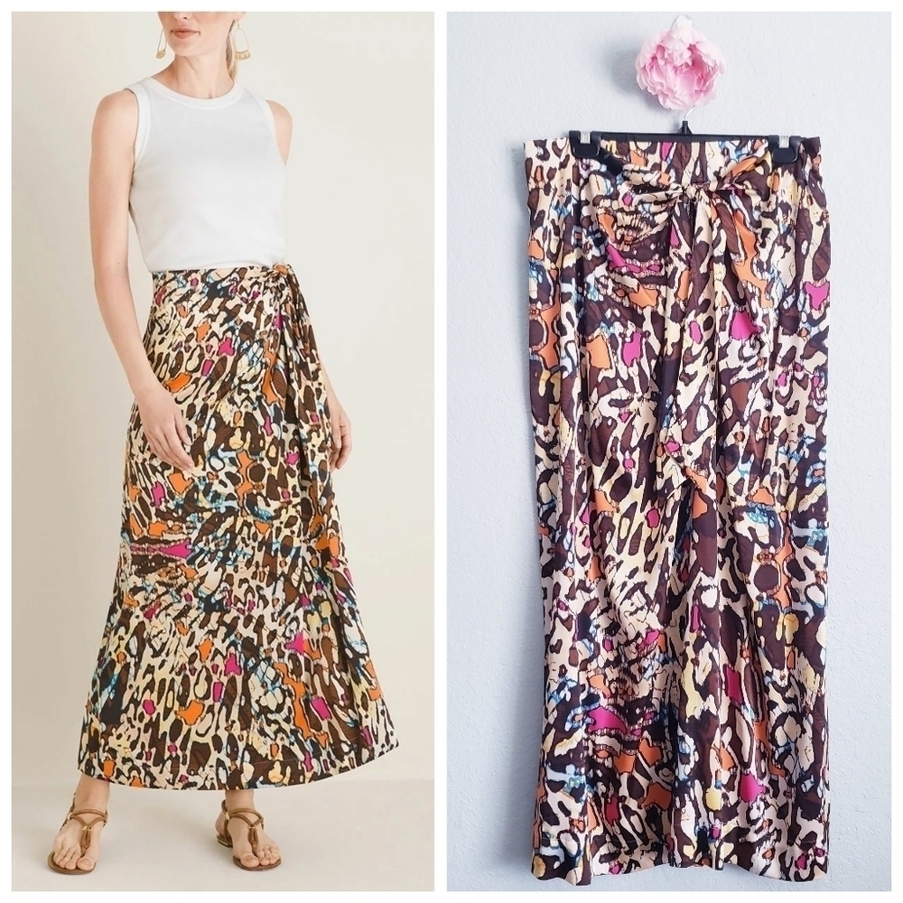 Chicos Colorful Abstract Leopard Print Sarong Maxi Skirt